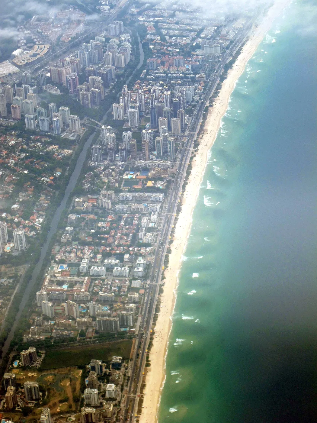 The long sweep of Barra da Tijuca beach from above